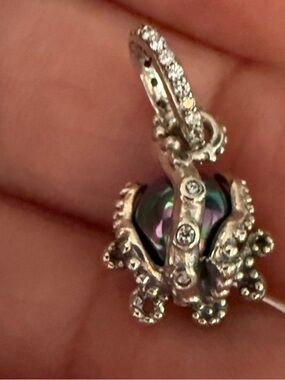 Silver Octopus Pearl Drop Earrings with Iridescent Black Pearl